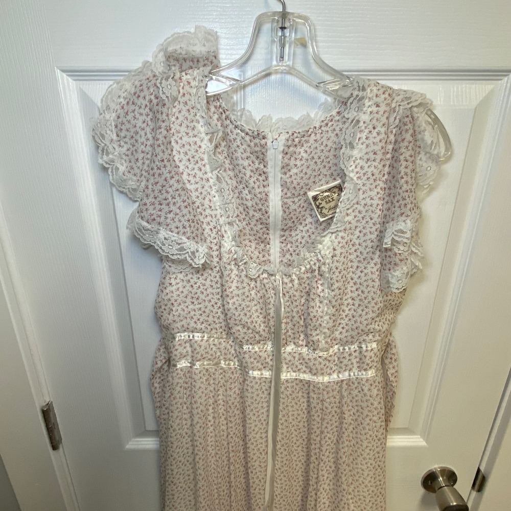 Vintage 1981 Gunne Sax By Jessica‎ Floral Prairie Maxi Dress Lace Cottage Large - Picture 3 of 14